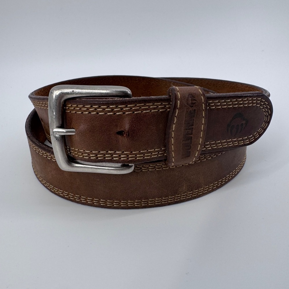 Wolverine Leather Belt Mens 40 Brown Triple Stitched Workwear Rugged Casual